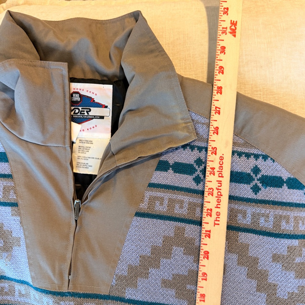 90s Spyder Windstopper Sweater Mens XL Aztec 1/4 Zip Teal Blue Wool Fair Isle - Picture 13 of 13
